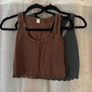 Ribbed Tank Top Set - Brown and Blue